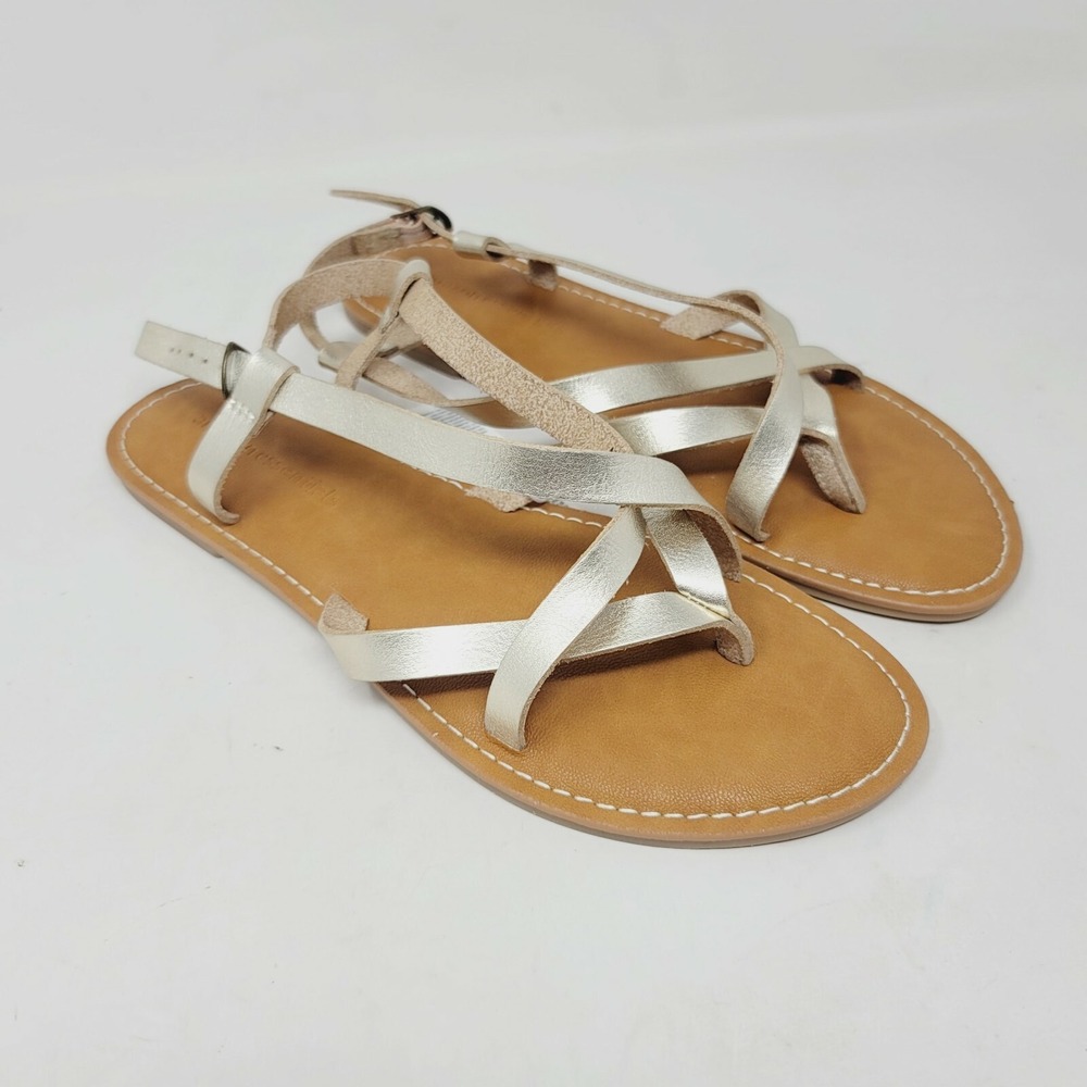 Amazon Essentials Womens Sandals Sz 9 M Strappy Flats Champagne Shogun